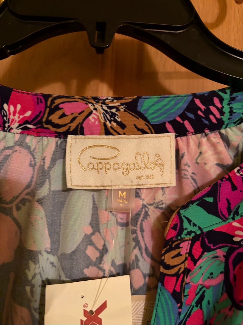 NWT Papagallo Tropical Button V-neck Dress in Black with Pink & Teal - Picture 5 of 8